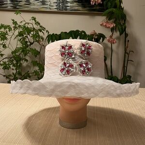 Elegant White Hat with Crystal Accents